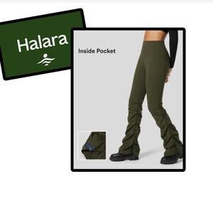HALARA Olive Green Ruched Flare Pants Inside Pocket Size L NWT